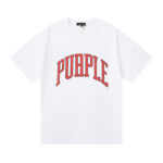 编号3029，外贸美潮Purple Brand橙色弧形Logo印花高品质双纱纯棉休闲短袖T恤男女