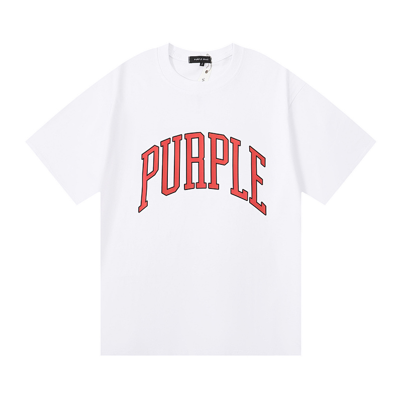 编号3029，外贸美潮Purple Brand橙色弧形Logo印花高品质双纱纯棉休闲短袖T恤男女