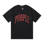 编号3029，外贸美潮Purple Brand橙色弧形Logo印花高品质双纱纯棉休闲短袖T恤男女