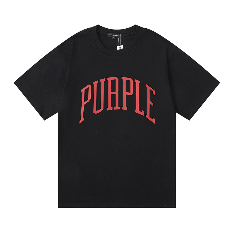 编号3029，外贸美潮Purple Brand橙色弧形Logo印花高品质双纱纯棉休闲短袖T恤男女