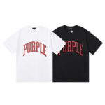 编号3029，外贸美潮Purple Brand橙色弧形Logo印花高品质双纱纯棉休闲短袖T恤男女