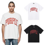编号3029，外贸美潮Purple Brand橙色弧形Logo印花高品质双纱纯棉休闲短袖T恤男女