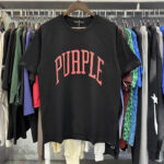 编号3029，外贸美潮Purple Brand橙色弧形Logo印花高品质双纱纯棉休闲短袖T恤男女