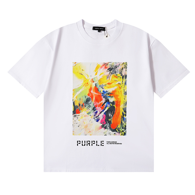 编号3032，Purple Brand梵高风格鲜艳抽象画印花高品质双纱纯棉休闲短袖T恤男女
