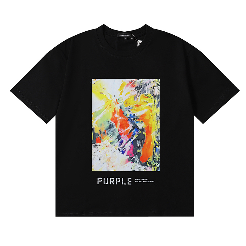 编号3032，Purple Brand梵高风格鲜艳抽象画印花高品质双纱纯棉休闲短袖T恤男女