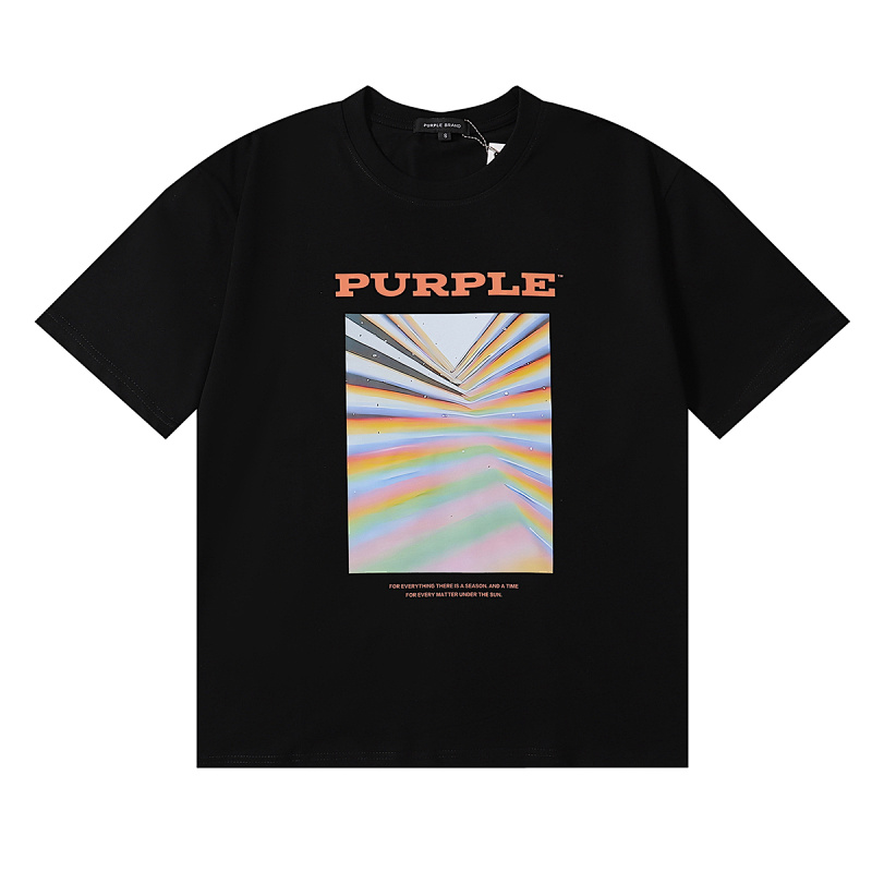 编号3035，美式潮牌Purple Brand七彩色泽油画印花高品质双纱纯棉休闲短袖T恤男女