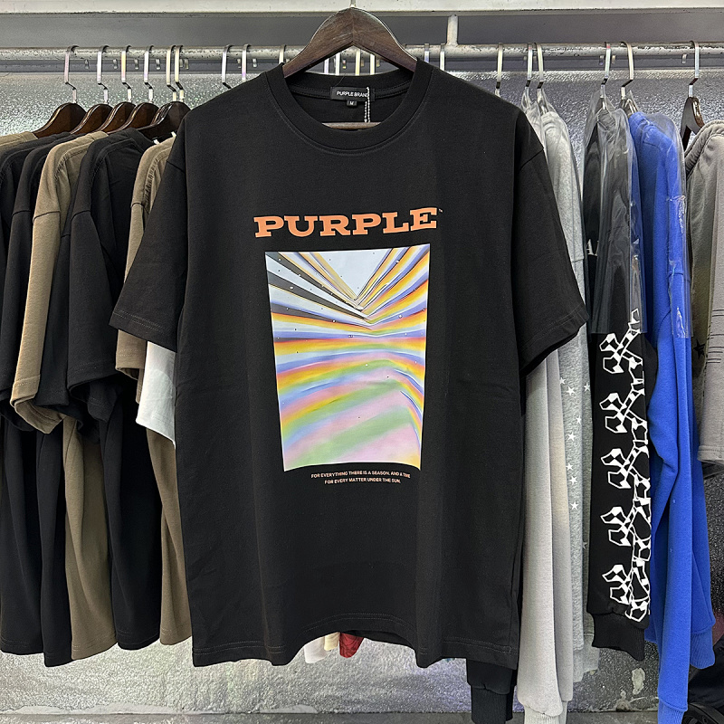 编号3035，美式潮牌Purple Brand七彩色泽油画印花高品质双纱纯棉休闲短袖T恤男女