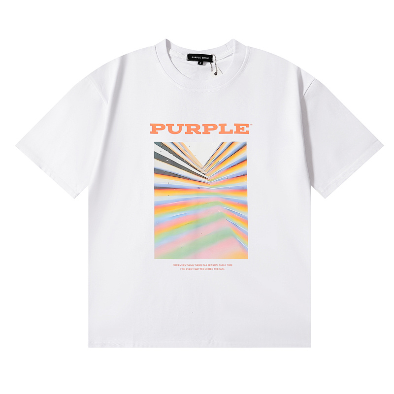 编号3035，美式潮牌Purple Brand七彩色泽油画印花高品质双纱纯棉休闲短袖T恤男女