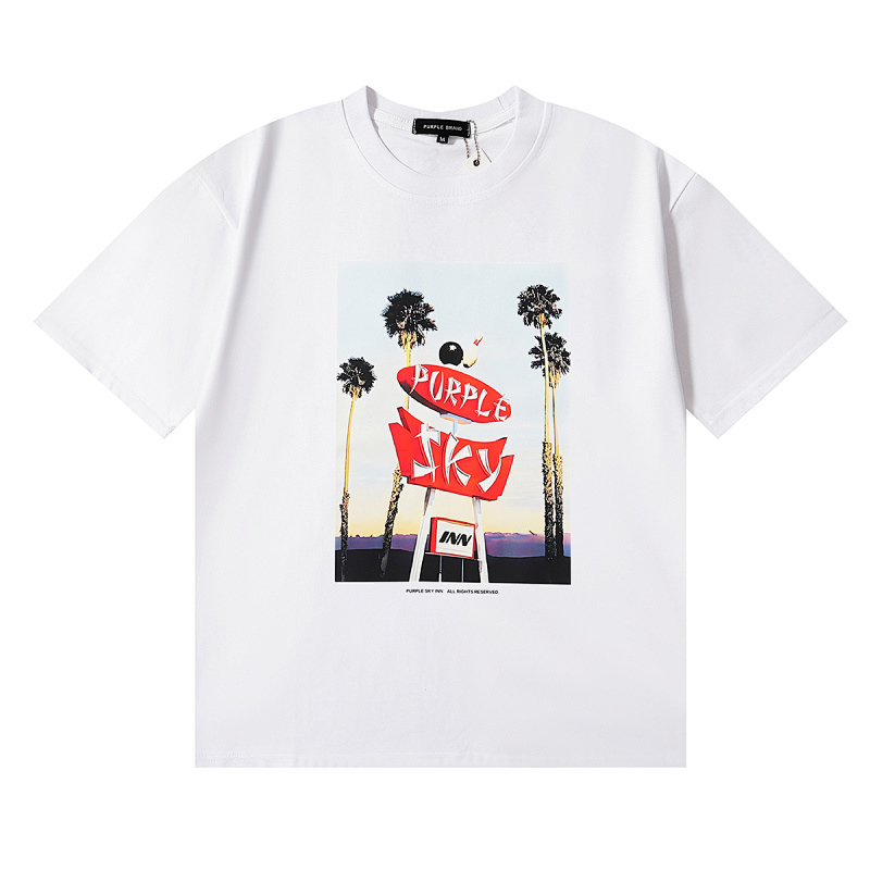 编号3036，美潮Purple Brand SKY INN滑板椰树印花高品质双纱纯棉休闲短袖T恤男女
