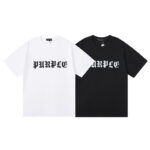 编号3051，跨境外贸美潮Purple Brand哥特式字母Logo印花高品质双纱纯棉休闲短袖T恤男女