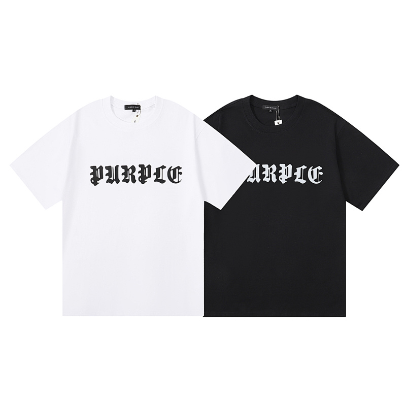 编号3051，跨境外贸美潮Purple Brand哥特式字母Logo印花高品质双纱纯棉休闲短袖T恤男女