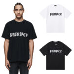 编号3051，跨境外贸美潮Purple Brand哥特式字母Logo印花高品质双纱纯棉休闲短袖T恤男女