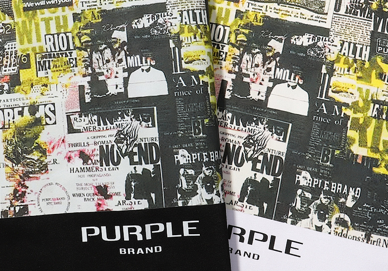 编号3055，美式潮牌Purple Brand新闻报纸印花高品质双纱纯棉休闲短袖T恤男女