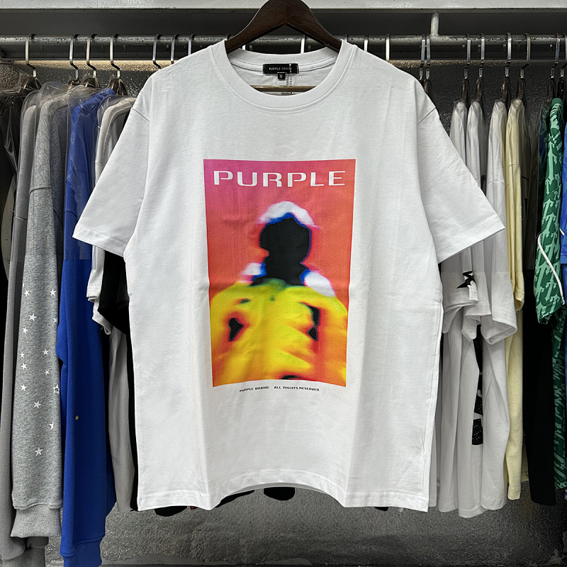 编号3056，2024新款Purple Brand模糊人影Focus印花高克重双纱纯棉休闲短袖T恤男女