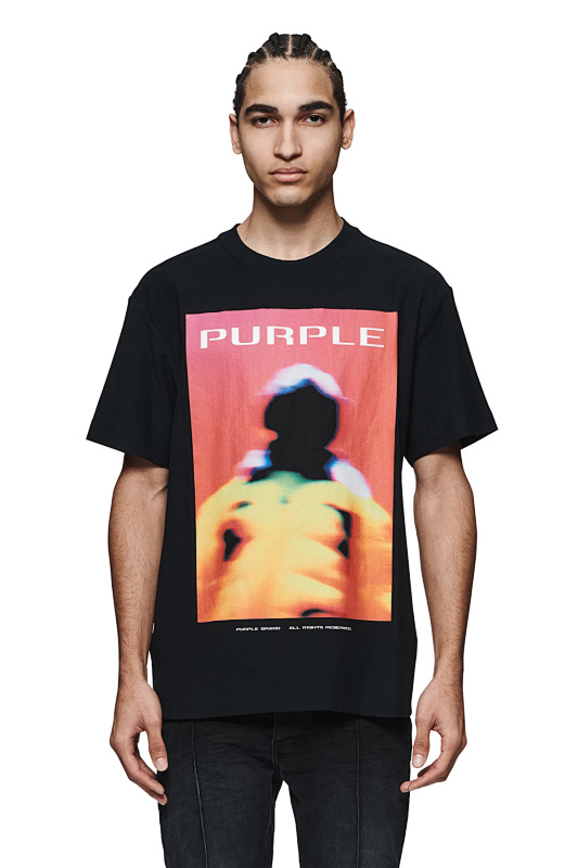 编号3056，2024新款Purple Brand模糊人影Focus印花高克重双纱纯棉休闲短袖T恤男女