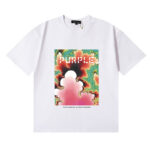 编号3057，2024春夏新款Purple Brand Fractal锦簇红花绿植印花高品质双纱纯棉休闲短袖T恤男女