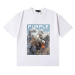 编号3063，外贸美潮Purple Brand爆炸烟火印花高克重双纱纯棉休闲短袖T恤男女