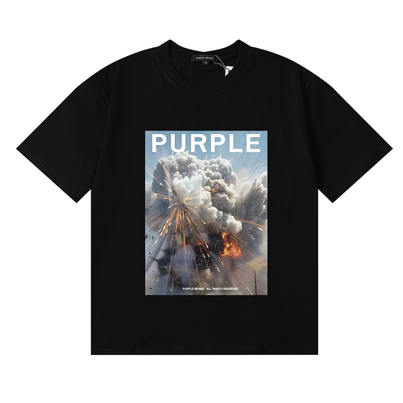 编号3063，外贸美潮Purple Brand爆炸烟火印花高克重双纱纯棉休闲短袖T恤男女