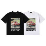 编号3065，美式潮牌Purple Brand赛车海报印花高品质双纱纯棉休闲短袖T恤男女