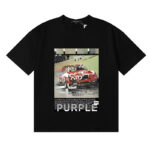 编号3065，美式潮牌Purple Brand赛车海报印花高品质双纱纯棉休闲短袖T恤男女