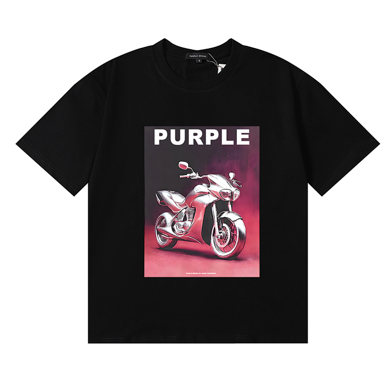编号3066，美潮Purple Brand摩托车印花高品质双纱纯棉休闲短袖T恤男女