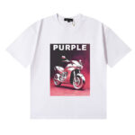 编号3066，美潮Purple Brand摩托车印花高品质双纱纯棉休闲短袖T恤男女