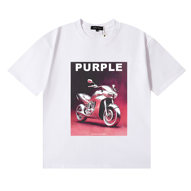 编号3066，美潮Purple Brand摩托车印花高品质双纱纯棉休闲短袖T恤男女