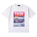 编号3067，美潮Purple Brand老爷车印花高克重双纱纯棉休闲短袖T恤男女