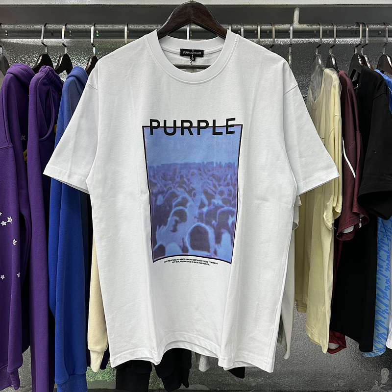 编号3071，美潮Purple Brand世界末日印花高克重双纱纯棉休闲短袖T恤男女