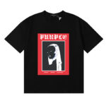 编号3076，美潮Purple Brand美女哥特式画像印花高克重双纱纯棉休闲短袖T恤男女