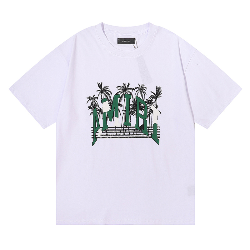 编号903，批48，美潮AMIRI椰树印花王思聪同款上身双纱纯棉短袖T恤男女
