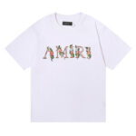 编号906，批48，美式潮牌AMIRI花卉蝴蝶印花双纱纯棉短袖T恤男女