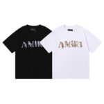 编号906，批48，美式潮牌AMIRI花卉蝴蝶印花双纱纯棉短袖T恤男女