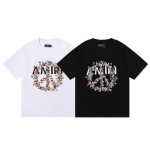 编号909，批48，美潮轻奢AMIRI爱与和平蝴蝶印花高品质双纱纯棉短袖T恤男女
