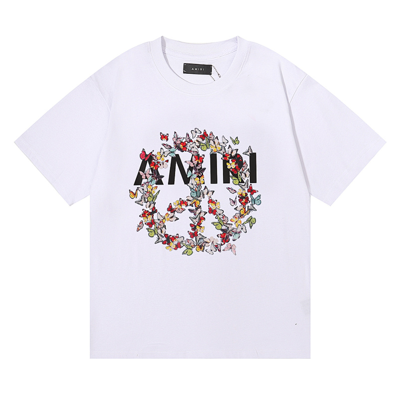 编号909，批48，美潮轻奢AMIRI爱与和平蝴蝶印花高品质双纱纯棉短袖T恤男女