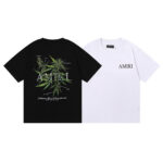 编号916，批50，美式潮牌AMIRI植物花卉小清新图案印花纯棉双纱短袖T恤男女
