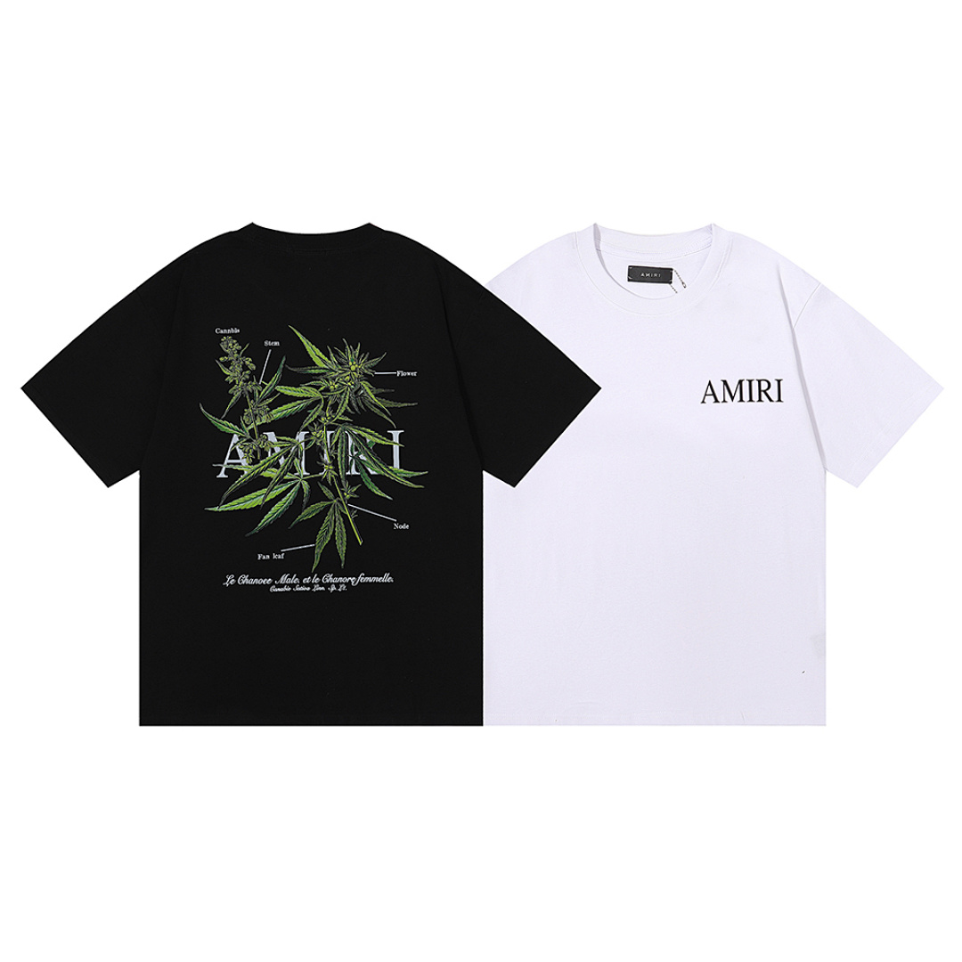编号916，批50，美式潮牌AMIRI植物花卉小清新图案印花纯棉双纱短袖T恤男女
