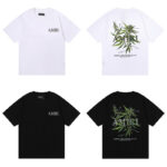 编号916，批50，美式潮牌AMIRI植物花卉小清新图案印花纯棉双纱短袖T恤男女