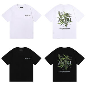 编号916，批50，美式潮牌AMIRI植物花卉小清新图案印花纯棉双纱短袖T恤男女