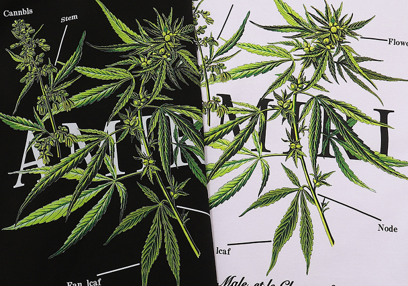 编号916，批50，美式潮牌AMIRI植物花卉小清新图案印花纯棉双纱短袖T恤男女