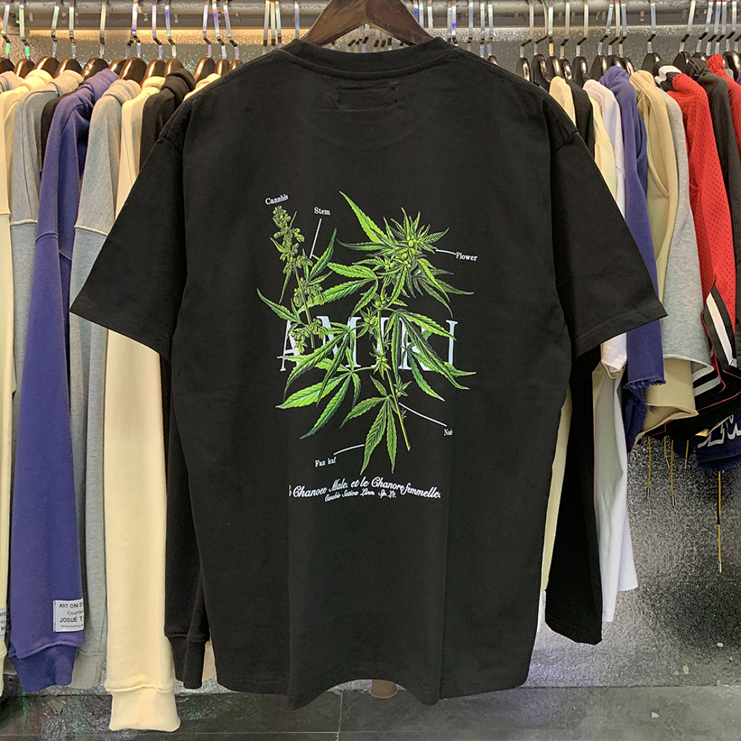 编号916，批50，美式潮牌AMIRI植物花卉小清新图案印花纯棉双纱短袖T恤男女