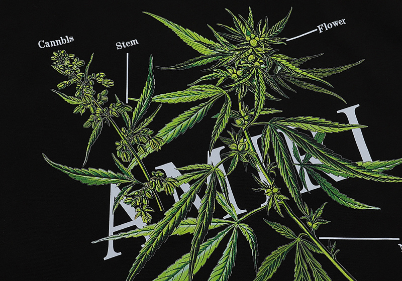 编号916，批50，美式潮牌AMIRI植物花卉小清新图案印花纯棉双纱短袖T恤男女
