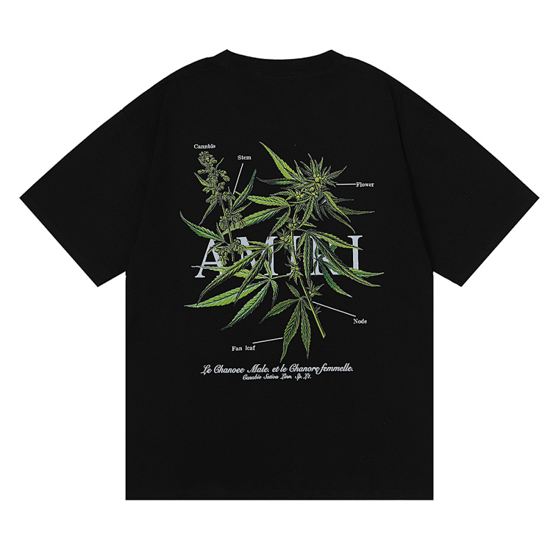 编号916，批50，美式潮牌AMIRI植物花卉小清新图案印花纯棉双纱短袖T恤男女