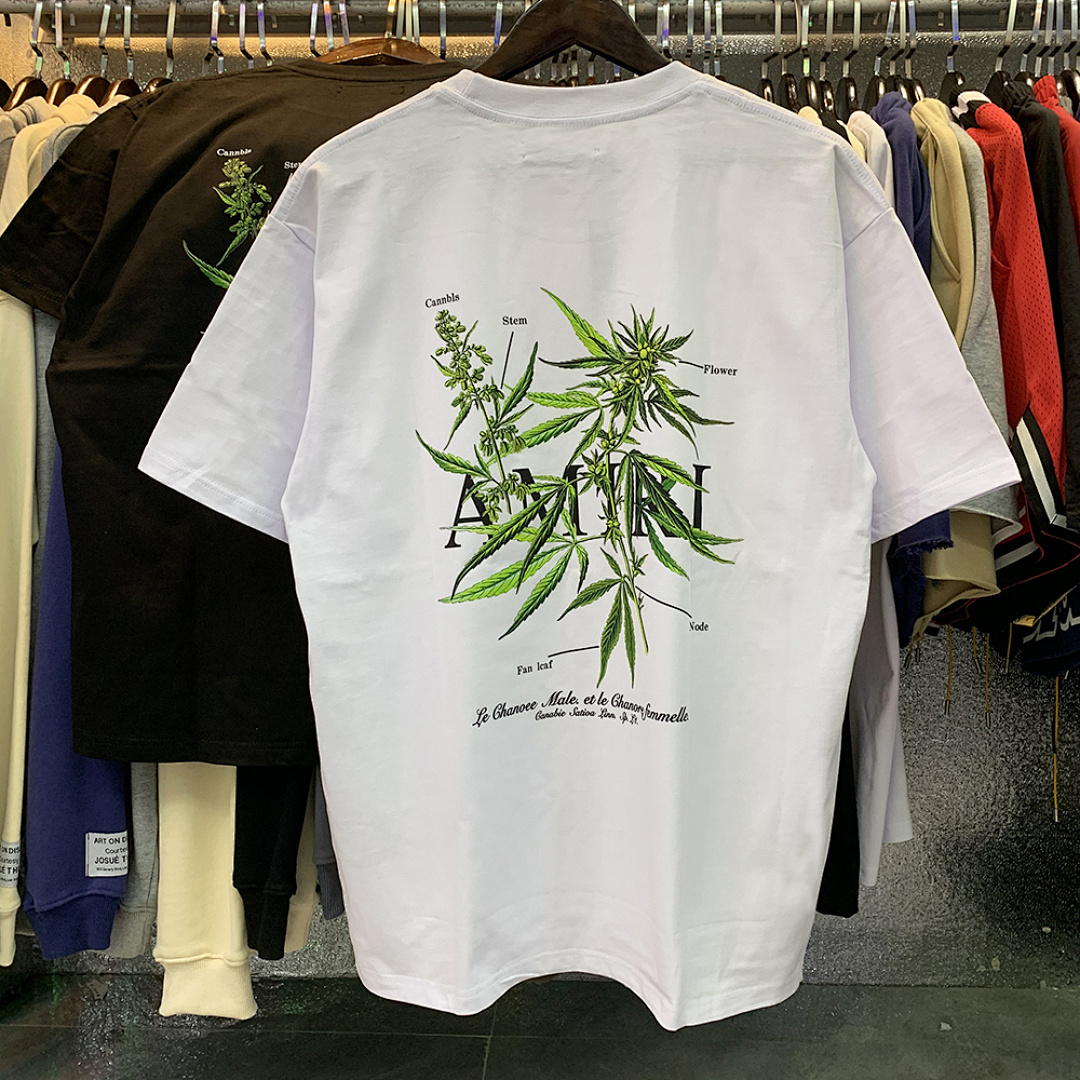 编号916，批50，美式潮牌AMIRI植物花卉小清新图案印花纯棉双纱短袖T恤男女
