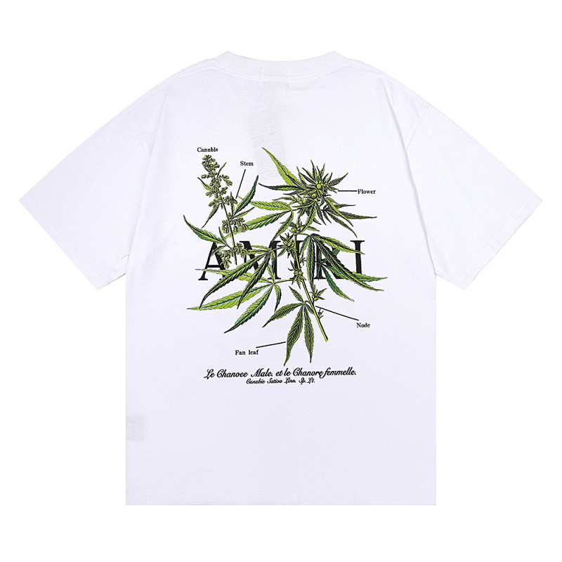 编号916，批50，美式潮牌AMIRI植物花卉小清新图案印花纯棉双纱短袖T恤男女