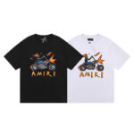 编号917，批48，小众美潮AMIRI新款机车骷髅恶灵骑士印花高品质纯棉双纱短袖T恤男女