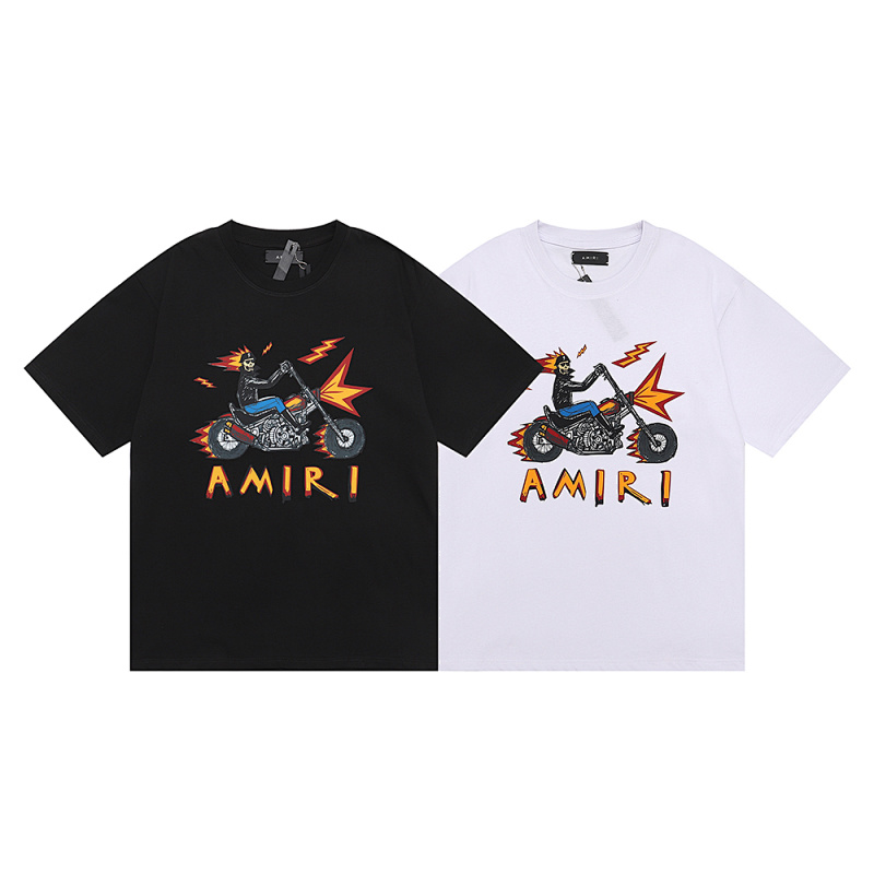 编号917，批48，小众美潮AMIRI新款机车骷髅恶灵骑士印花高品质纯棉双纱短袖T恤男女
