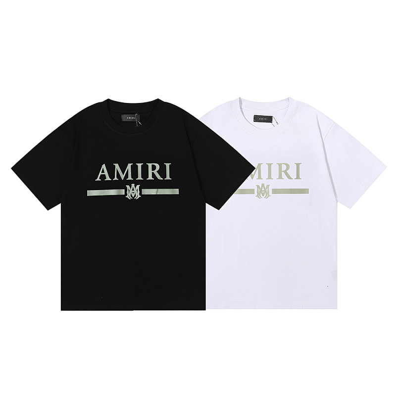 编号922，小众美潮AMIRI经典LOGO绿色印花高品质双纱纯棉百搭短袖T恤男女青少年