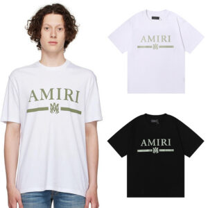 编号922，小众美潮AMIRI经典LOGO绿色印花高品质双纱纯棉百搭短袖T恤男女青少年