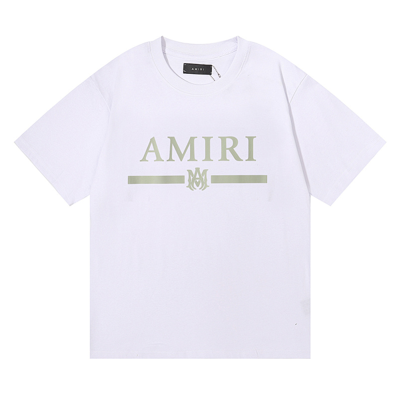 编号922，小众美潮AMIRI经典LOGO绿色印花高品质双纱纯棉百搭短袖T恤男女青少年